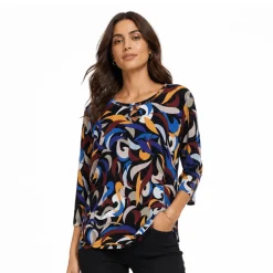 Abstract Print Keyhole Neck Top