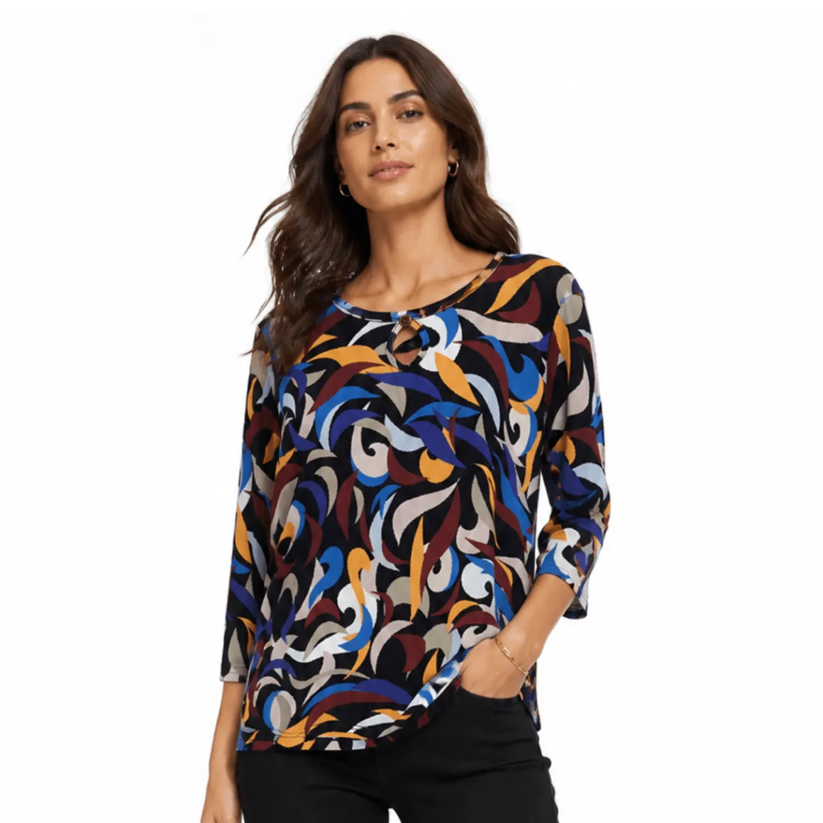 Abstract Print Keyhole Neck Top