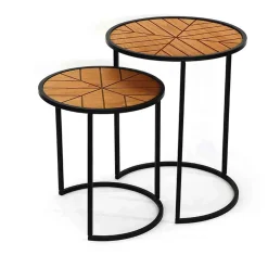 Accent Set/2 Side Tables-metal Frame With mdf Top