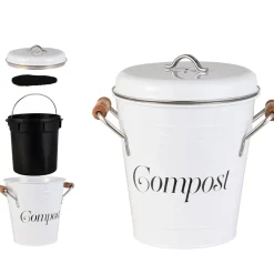 A LA CUISINE - Compost White Metal Bin With Wood Handle
