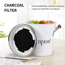 A LA CUISINE - Compost White Metal Bin With Wood Handle