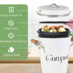 A LA CUISINE - Compost White Metal Bin With Wood Handle