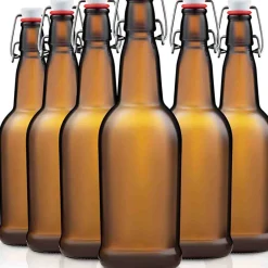 A La Cuisine - Paksh Set/6 Glass Beer Bottles With Flip Caps