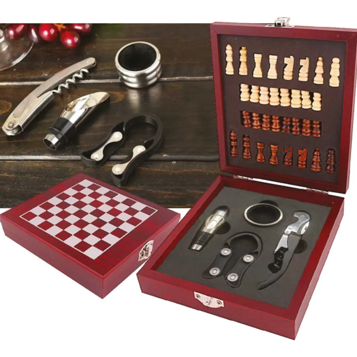 A La Cuisine - 4 Pcs Wine Opener & Chess Tools Set With Wooden