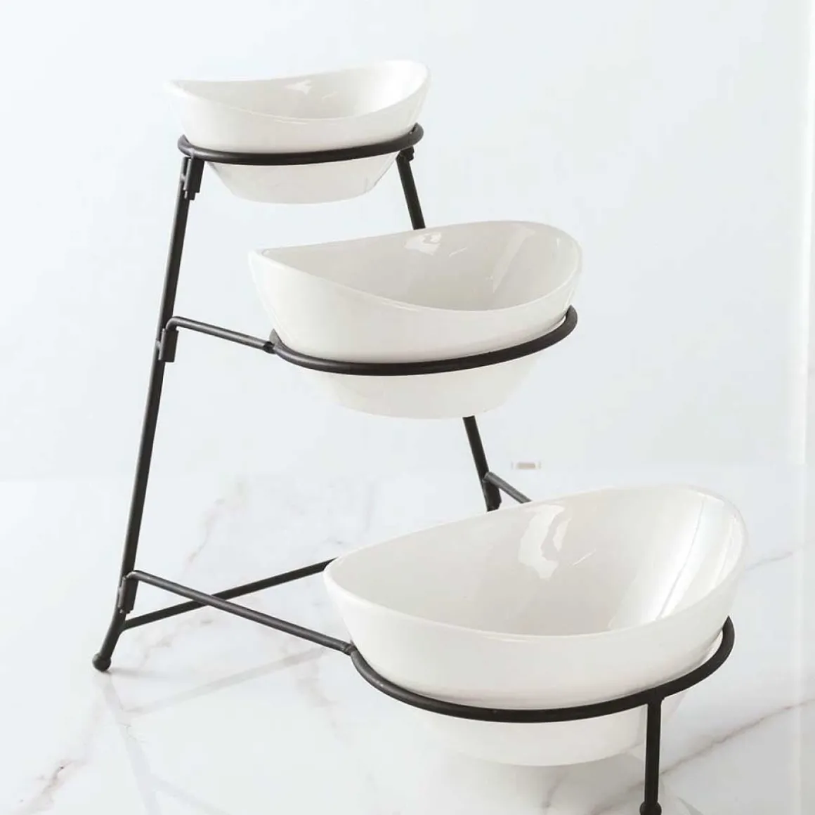 A La Cuisine - 3-tier Ceramic Bowls With Metal Rack