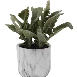 Artificial Lamb's Ear in White Marble Ceramic Pot