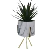 Artificial Succulent Plant in White Marble Ceramic pot with gold Metal Stand