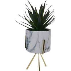 Artificial Succulent Plant in White Marble Ceramic pot with gold Metal Stand
