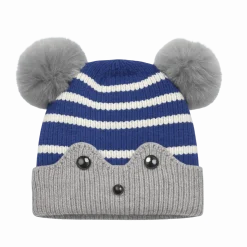 Baby Striped Knit Beanie with Ears and Pom-Poms