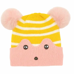 Baby Striped Knit Beanie with Ears and Pom-Poms