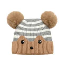 Baby Striped Knit Beanie with Ears and Pom-Poms