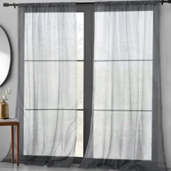 Basic Elegance - 2pk Sheer Pole Top Panel-Grey-54 x 84"