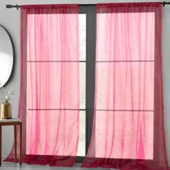 Basic Elegance - 2pk Sheer Pole Top Panel-Red-54 x 84"