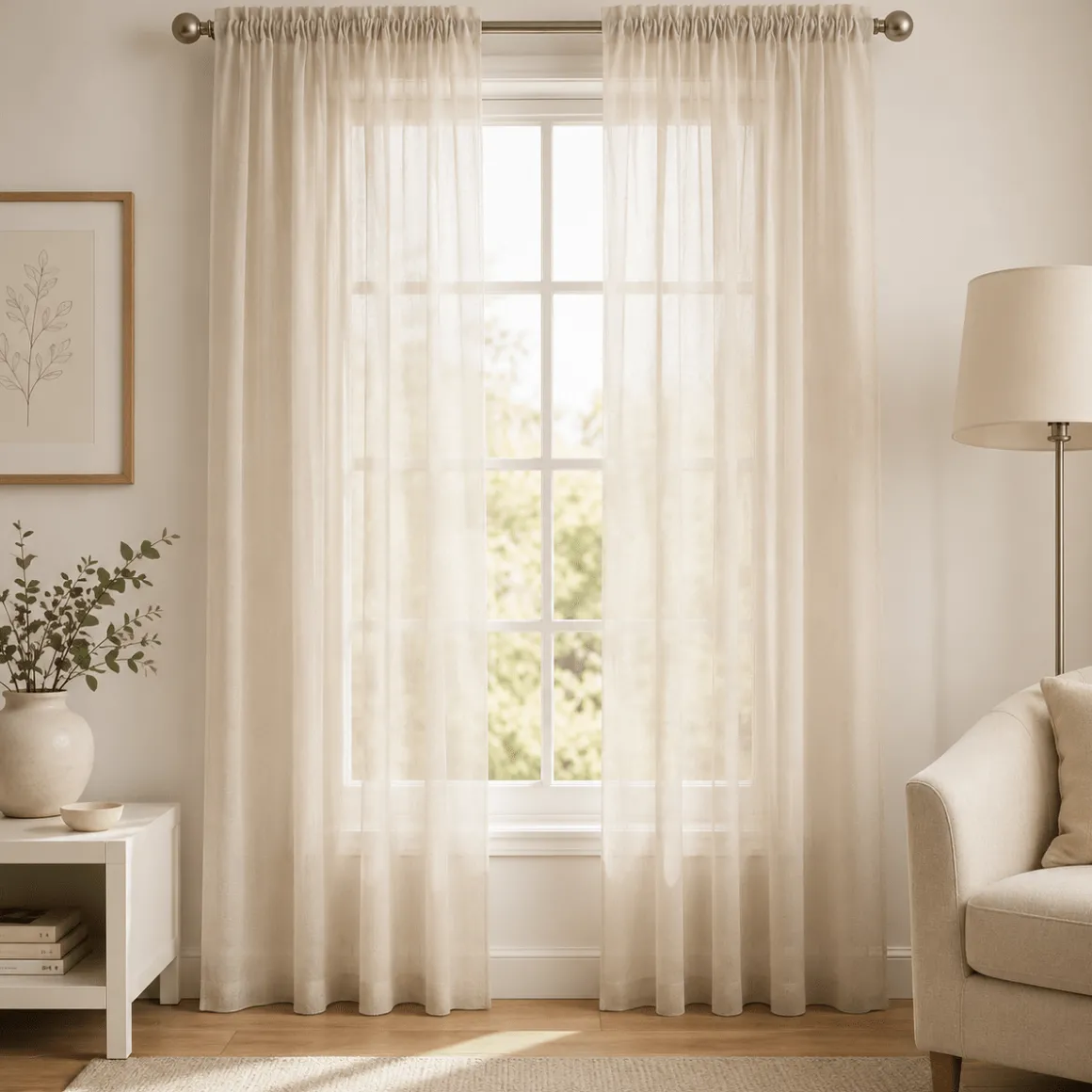Basic Elegance - Rod Pocket Semi-Sheer Voile Panel-138 x 244 cm / Beige