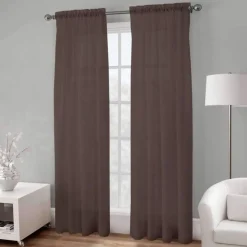 Basic Elegance - Rod Pocket Semi-Sheer Voile Panel-138 x 244 cm / Brown
