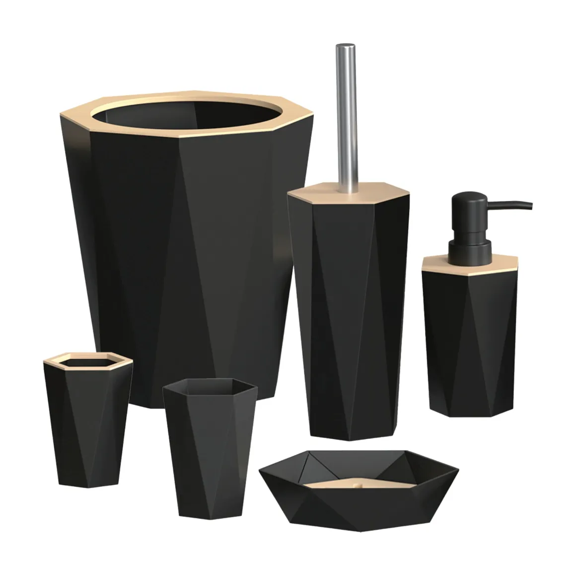 Bathroom Accessory Set - 6 Pcs Black