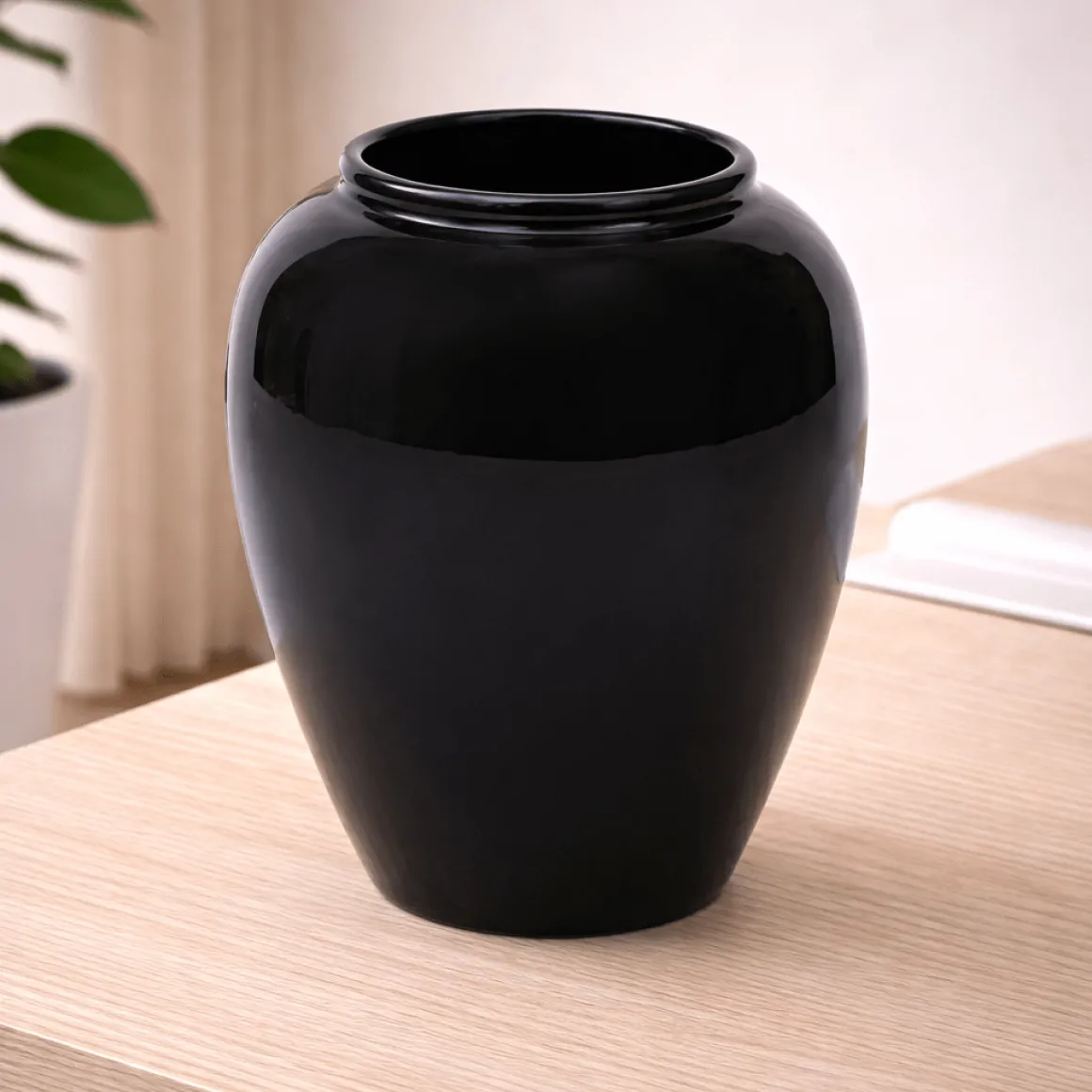 Black Ceramic Urn Vase – 9 in
