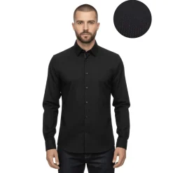 Black Long-Sleeve Textured Shirt