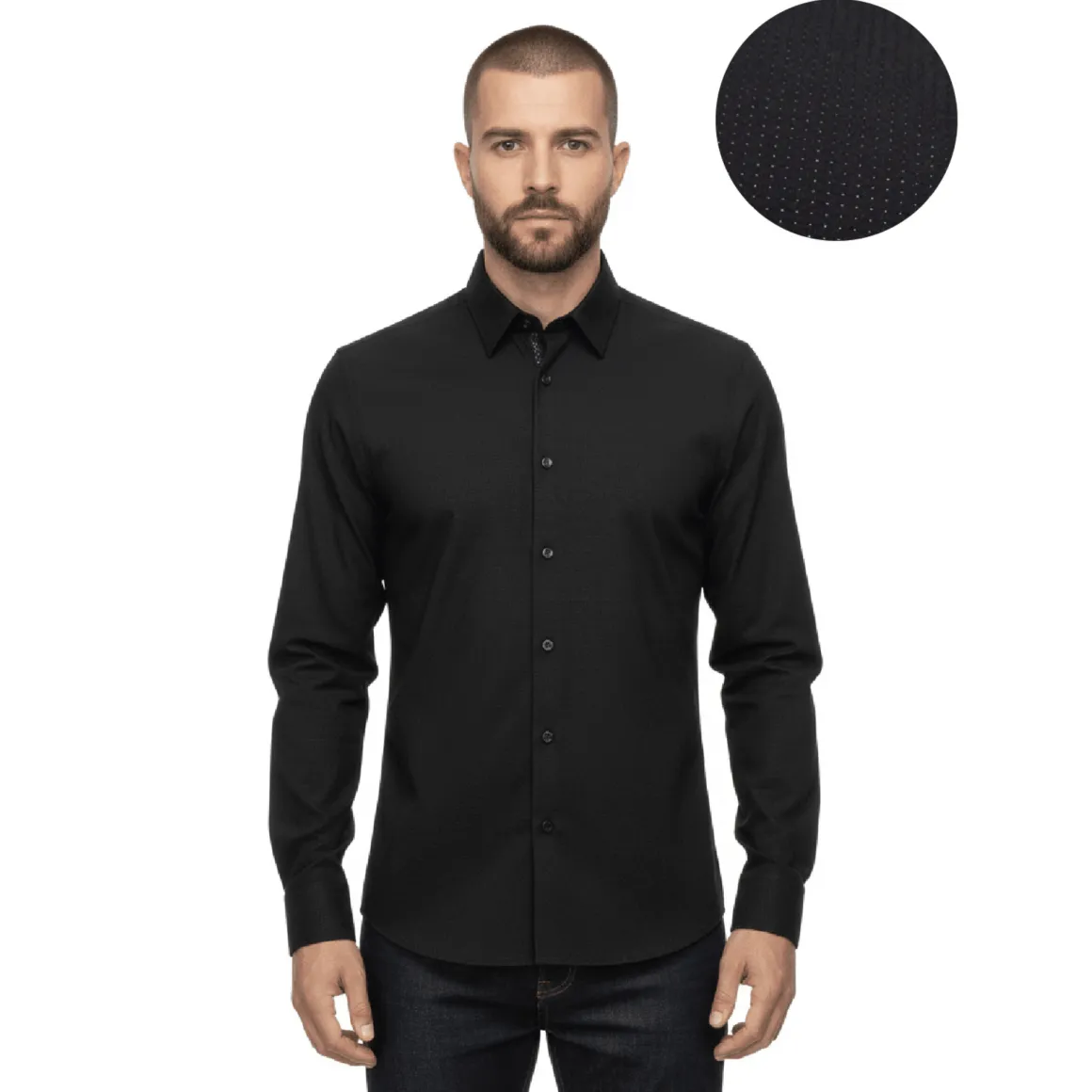 Black Long-Sleeve Textured Shirt