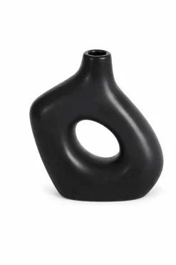 Black Sculptural Decorative Vase with Central Opening