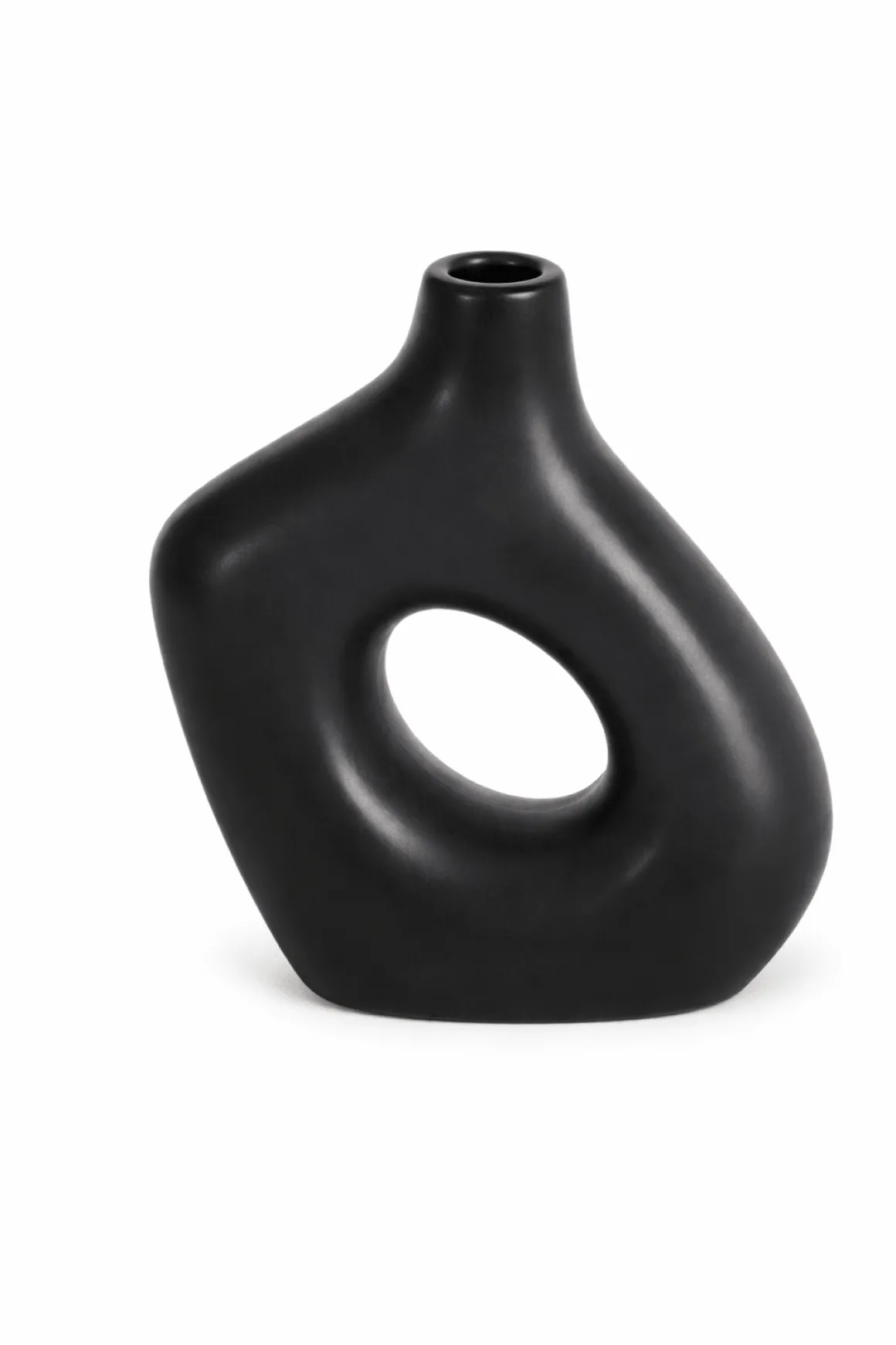 Black Sculptural Decorative Vase with Central Opening