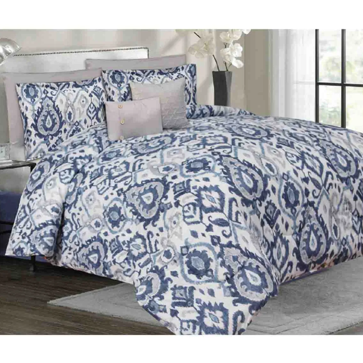 Blue Arabesque Microfiber Comforter Set