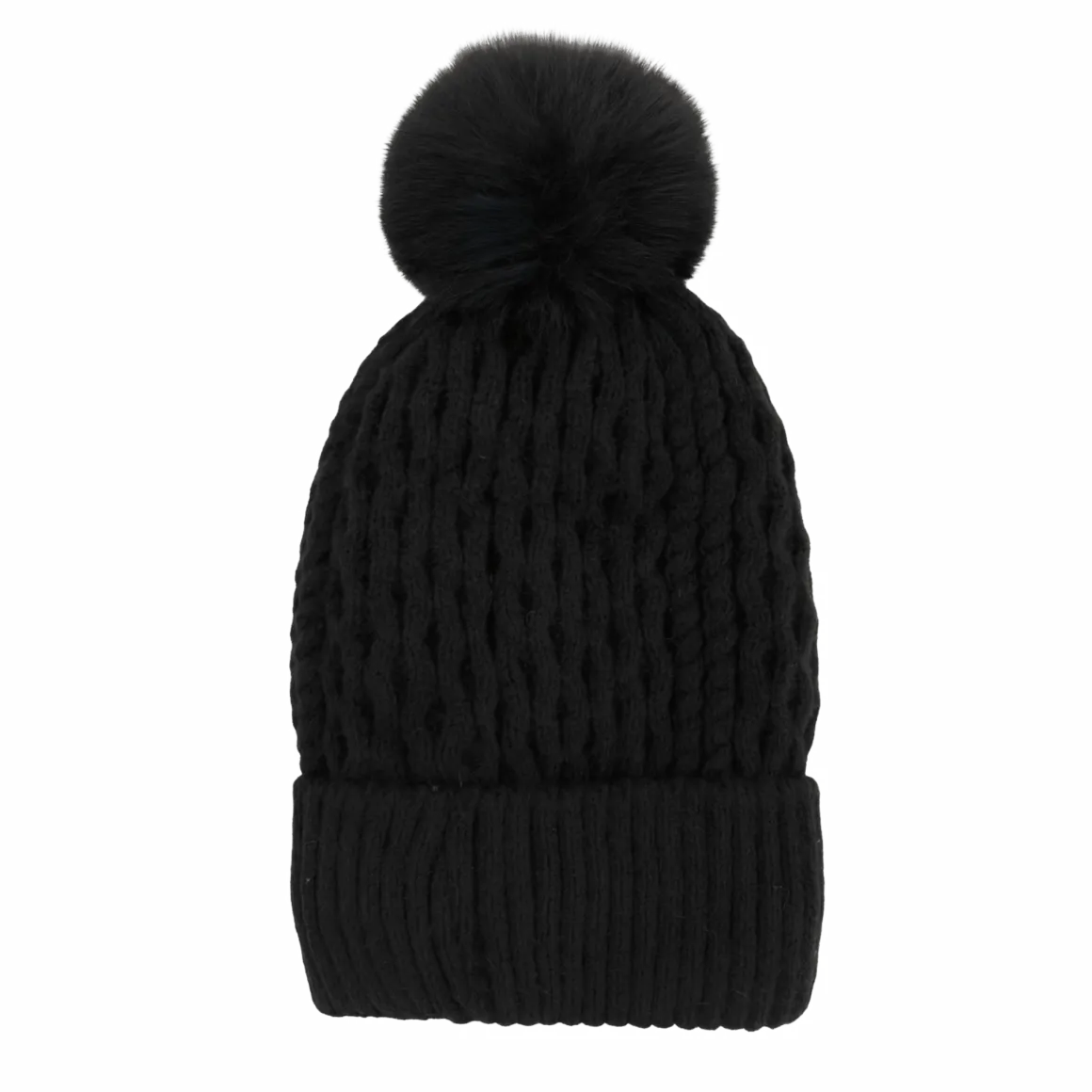 Cable-Knit Pom-Pom Beanie