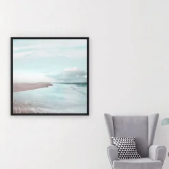 Canvas Framed Cloudy Beach