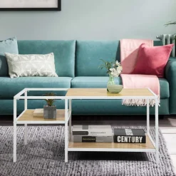 Capsicum Coffee Table With White Metal Frame And Oak Mdf Top