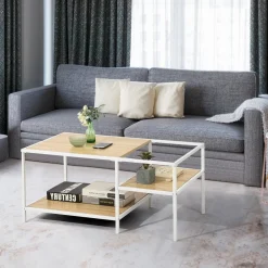 Capsicum Coffee Table With White Metal Frame And Oak Mdf Top