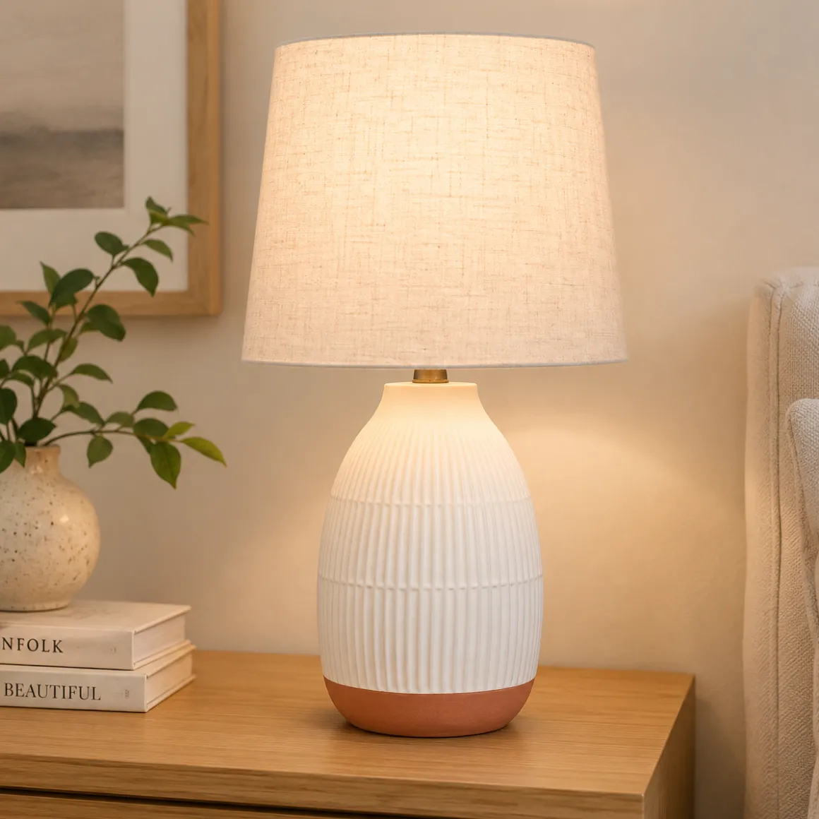 Ceramic Table Lamp Cream/brown Glaze