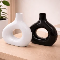 Ceramic Torus Vase Set – 8 in (White & Black)