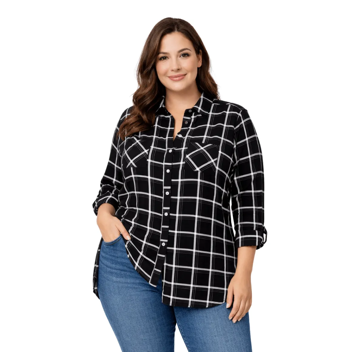 Checked Button-Front Shirt