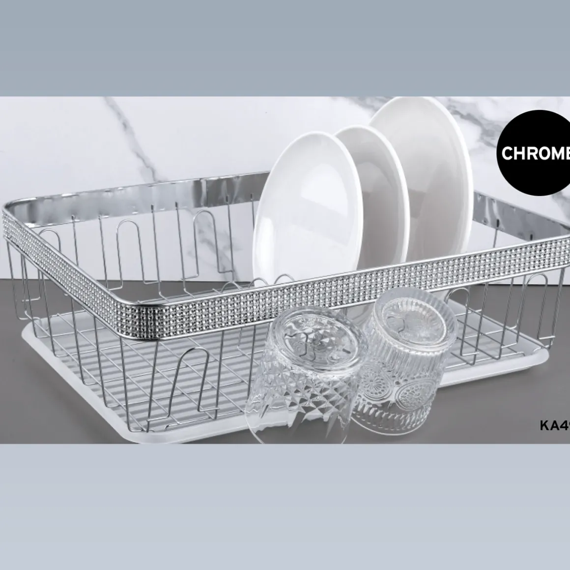 Chrome Dish Rack With Fake Diamond Decoration