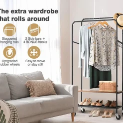 Clothes Rack Storage With Shelves