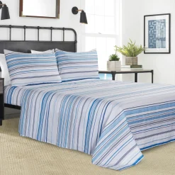 Coastal - Stripe Sheet In Microfiber