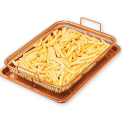 Copper Non Stick Crisper Tray and Pan | Air Fryer Basket for Oven