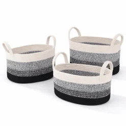 Cotton Rope Basket | Oval - White/Black/Grey