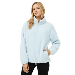Cozy Light-Blue Sherpa Half-Zip Pullover