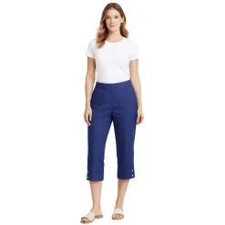 Cropped Pull-On Pants with Button Detail