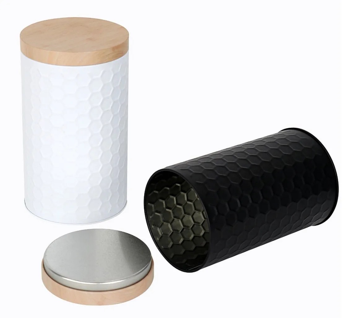 Cylinder Metal Tin Box with Bamboo Lid | Assorted Colors