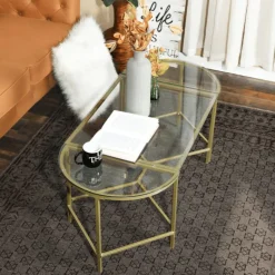 Demaio | 3-Piece Golden Oval Glass Coffee Table