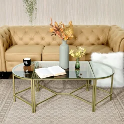 Demaio | 3-Piece Golden Oval Glass Coffee Table