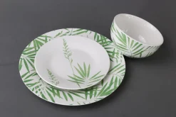 Dinnerware 12pc Set Green Leaves