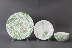 Dinnerware 12pc Set Green Leaves