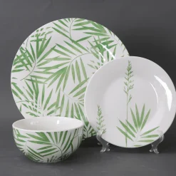 Dinnerware 12pc Set Green Leaves