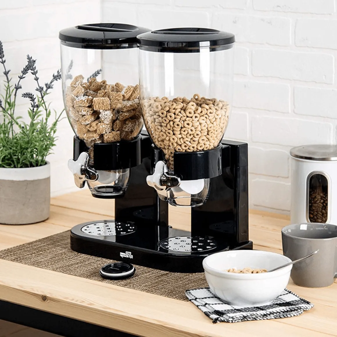 Double Dry Food and Cereal Dispenser with Portion Control
