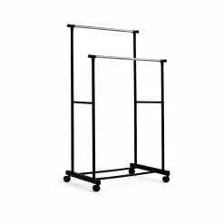 Double Row Rolling Clothes Rack – Adjustable Metal Garment Organizer