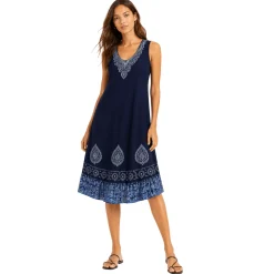 Embroidered V-Neck Sleeveless Midi Dress
