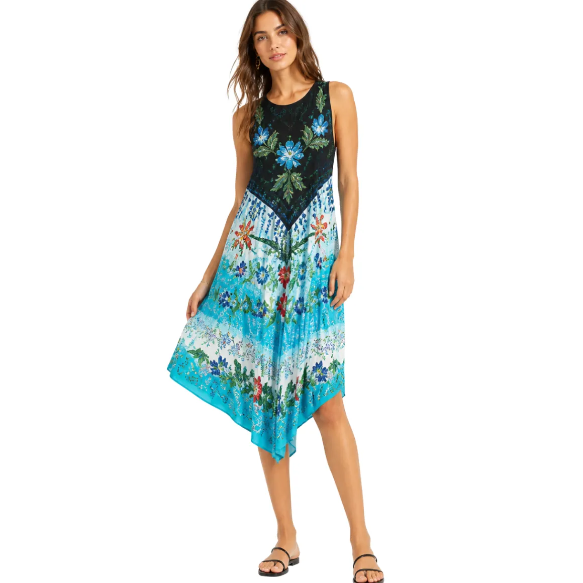 Embroidered V-Neck Sleeveless Midi Dress